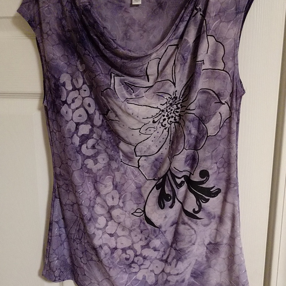Dressbarn silky purple top with rhinestone
